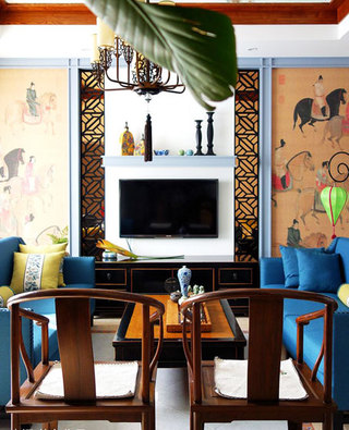 中式风格大气客厅沙发背景墙设计