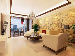 中式风格大气暖色调客厅设计图
