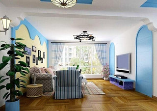 地中海风格浪漫蓝色客厅设计图纸