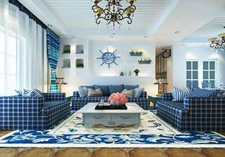 地中海风格浪漫蓝色客厅装潢