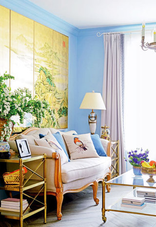 田园风格温馨蓝色客厅装潢