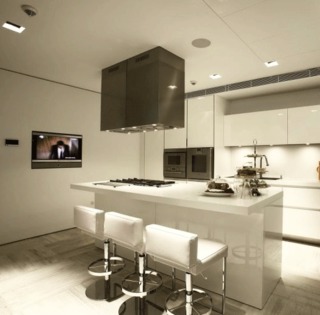 现代简约风格大气白色厨房吧台效果图
