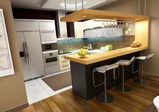 现代简约风格大气暖色调厨房吧台设计