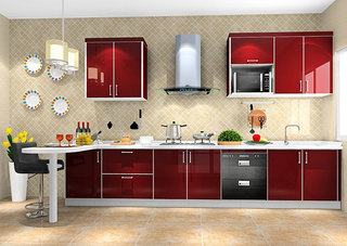 现代简约风格小清新红色厨房橱柜设计图纸