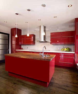 现代简约风格小清新红色厨房橱柜定做