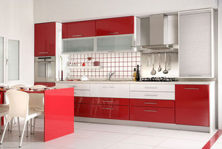 现代简约风格小清新红色厨房橱柜订做