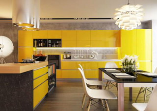 现代简约风格小清新黄色厨房橱柜安装图