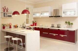 欧式风格大气红色厨房橱柜效果图
