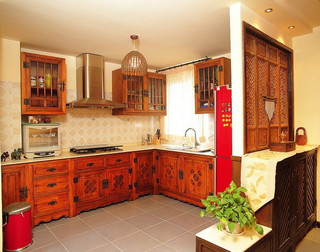 中式风格古典红色厨房橱柜设计图纸
