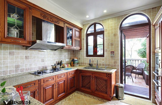 中式风格古典黄色厨房橱柜效果图