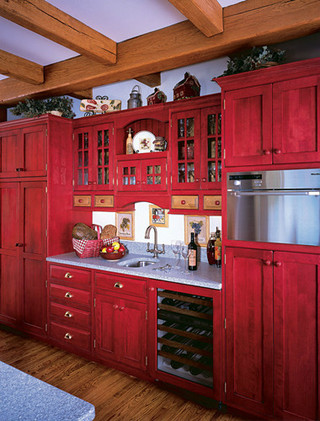 中式风格古典红色厨房橱柜设计图纸