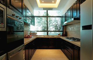 中式风格简洁冷色调厨房橱柜设计