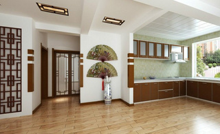 中式风格简洁黄色厨房地板效果图