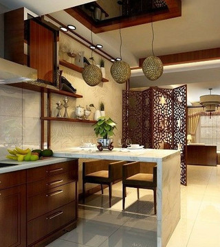 中式风格大气红色厨房橱柜设计图纸