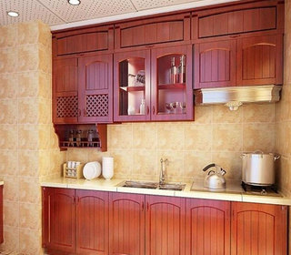 中式风格简洁红色厨房橱柜订做