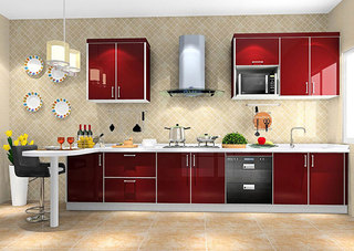 田园风格简洁红色厨房橱柜设计