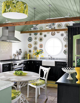 田园风格简洁绿色厨房餐桌图片