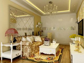 简约风格可爱黄色客厅沙发效果图