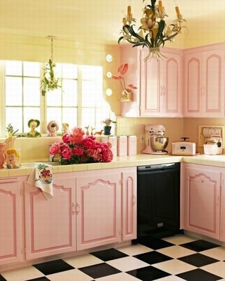 田园风格简洁粉色厨房橱柜安装图