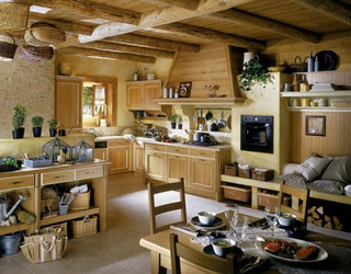 田园风格简洁原木色厨房橱柜设计图