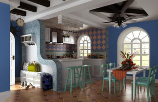 地中海风格浪漫蓝色厨房餐桌图片