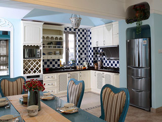 地中海风格大气蓝色厨房橱柜安装图