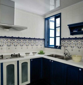 地中海风格大气蓝色厨房橱柜设计图