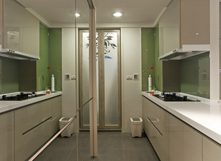 地中海风格简洁绿色厨房橱柜安装图