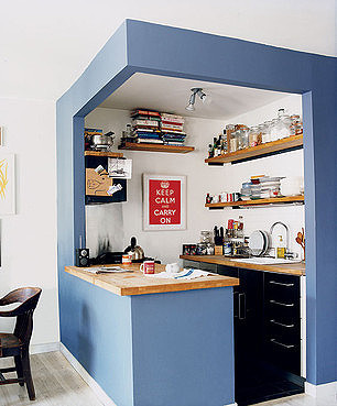 宜家风格温馨蓝色厨房橱柜订做