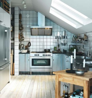 宜家风格简洁冷色调厨房橱柜效果图