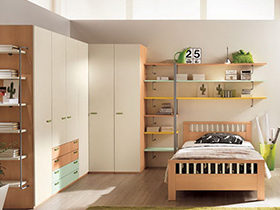 丰富的色彩组合的实木温馨卧室家具