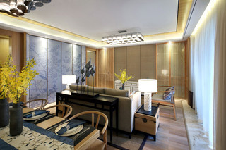 中式风格温馨140平米以上客厅吊顶设计