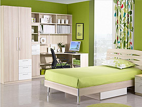 清新绿色卧室 纯白板式家具带你回归大自然