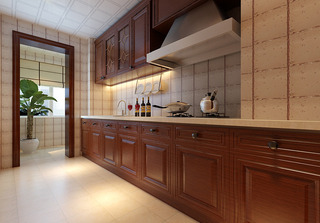 美式风格简洁红色厨房橱柜设计