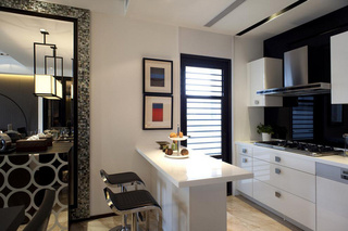 简约风格简洁黑白开放式厨房橱柜效果图