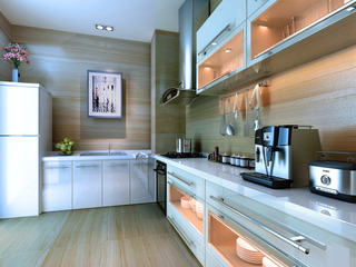 简约风格简洁冷色调厨房橱柜效果图