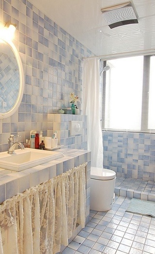 简约风格小清新蓝色卫生间洗手台图片