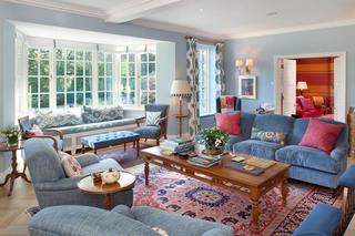 美式风格小清新蓝色客厅飘窗装修效果图