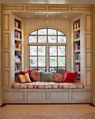 美式风格小清新红色客厅飘窗设计图