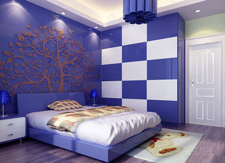简约风格浪漫蓝色卧室吊顶装修图片