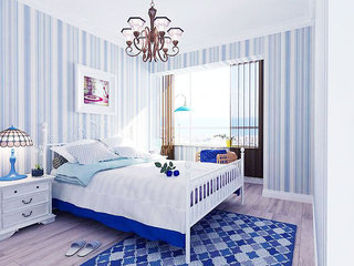 地中海风格简洁蓝色卧室效果图