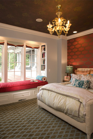 欧式风格舒适红色卧室飘窗效果图