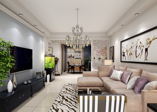 现代简约风格温馨暖色调客厅沙发效果图