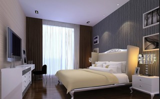 现代简约风格浪漫暖色调卧室床图片
