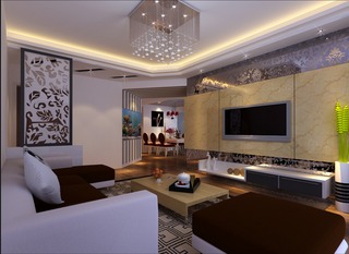 现代简约风格时尚暖色调客厅沙发效果图