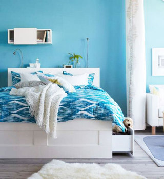 简约风格小清新蓝色卧室设计图