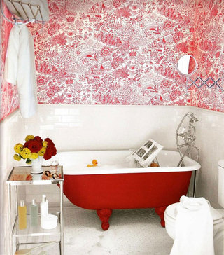 中式风格小清新红色卫生间设计图纸