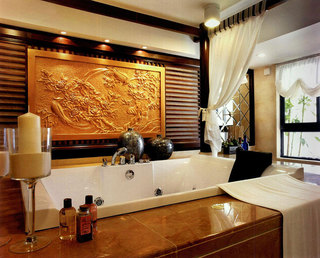中式风格黄色卫生间浴缸图片