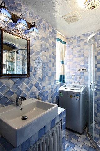 地中海风格蓝色卫生间洗手台效果图