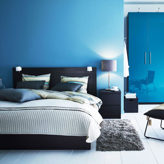 宜家风格舒适蓝色卧室床效果图